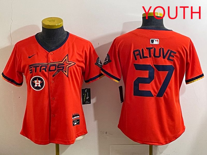 Youth Houston Astros #27 Altuve Orange Three generations Joint Name 2025 Nike MLB Jersey style 4126